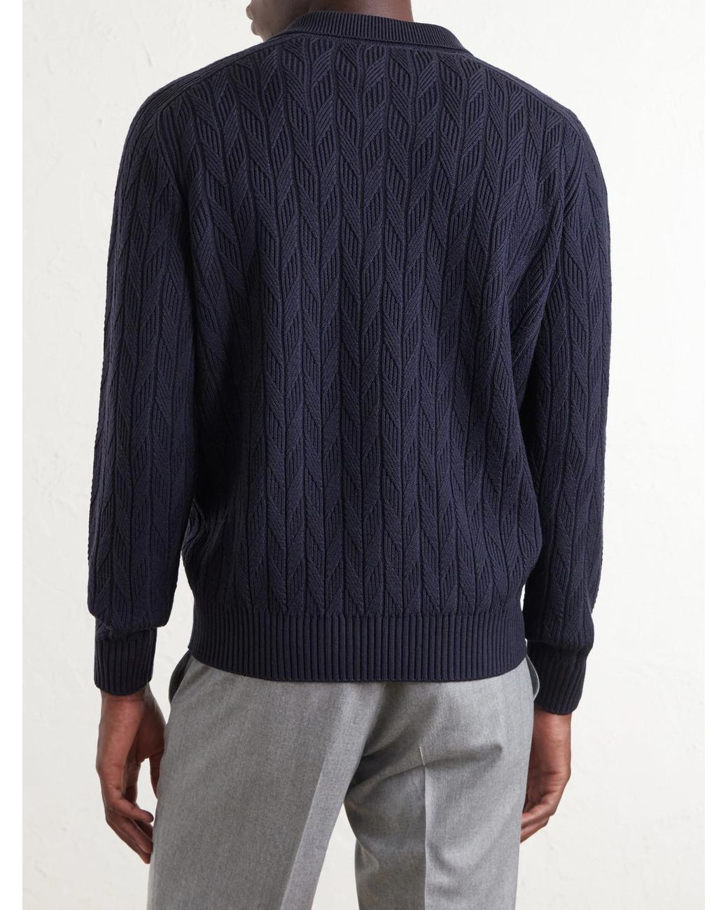 Canali Blue Textured Wool Polo Sweater for men