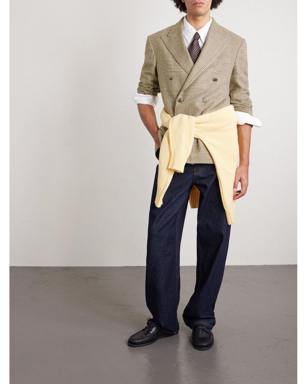 Polo Ralph Lauren Natural Double-Breasted Prince Of Wales Checked Silk, Wool And Linen-Blend Blazer for men