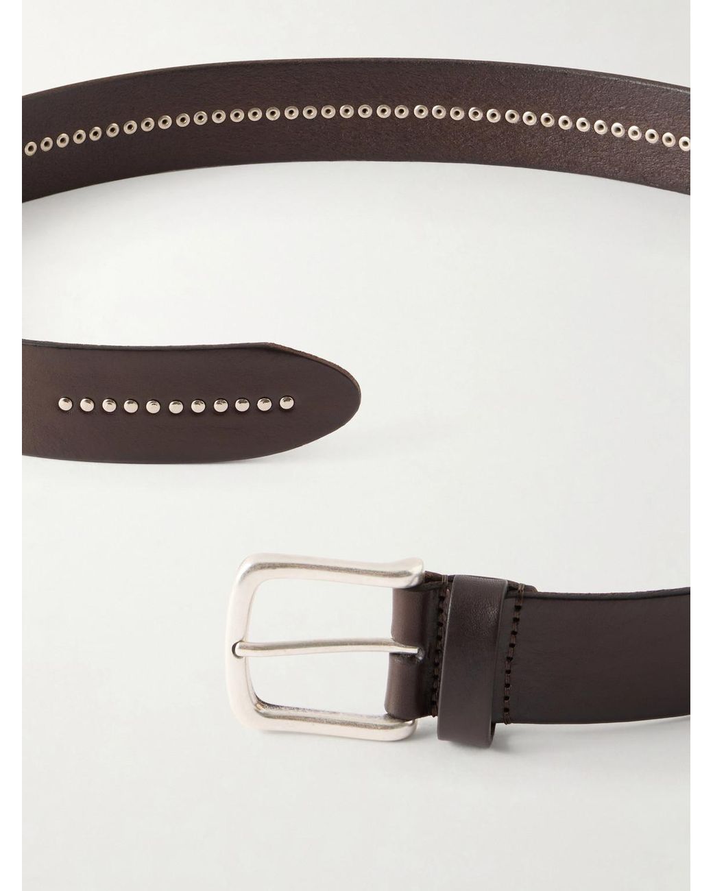 Andersons Brown 3Cm Stud-Embellished Leather Belt for men