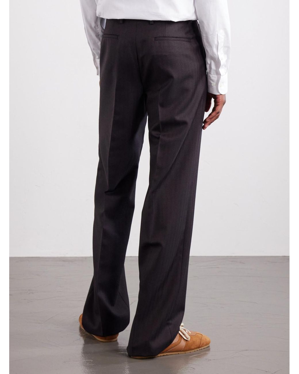 Dries Van Noten Black Panvel Straight-Leg Herringbone Wool Trousers for men