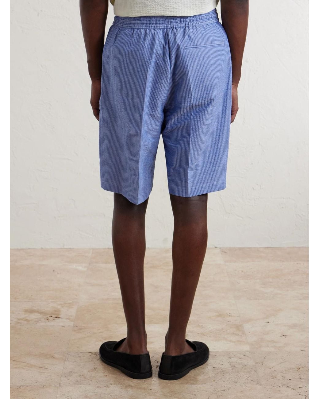 Paul Smith Blue Straight-Leg Striped Cotton-Seersucker Drawstring Shorts for men
