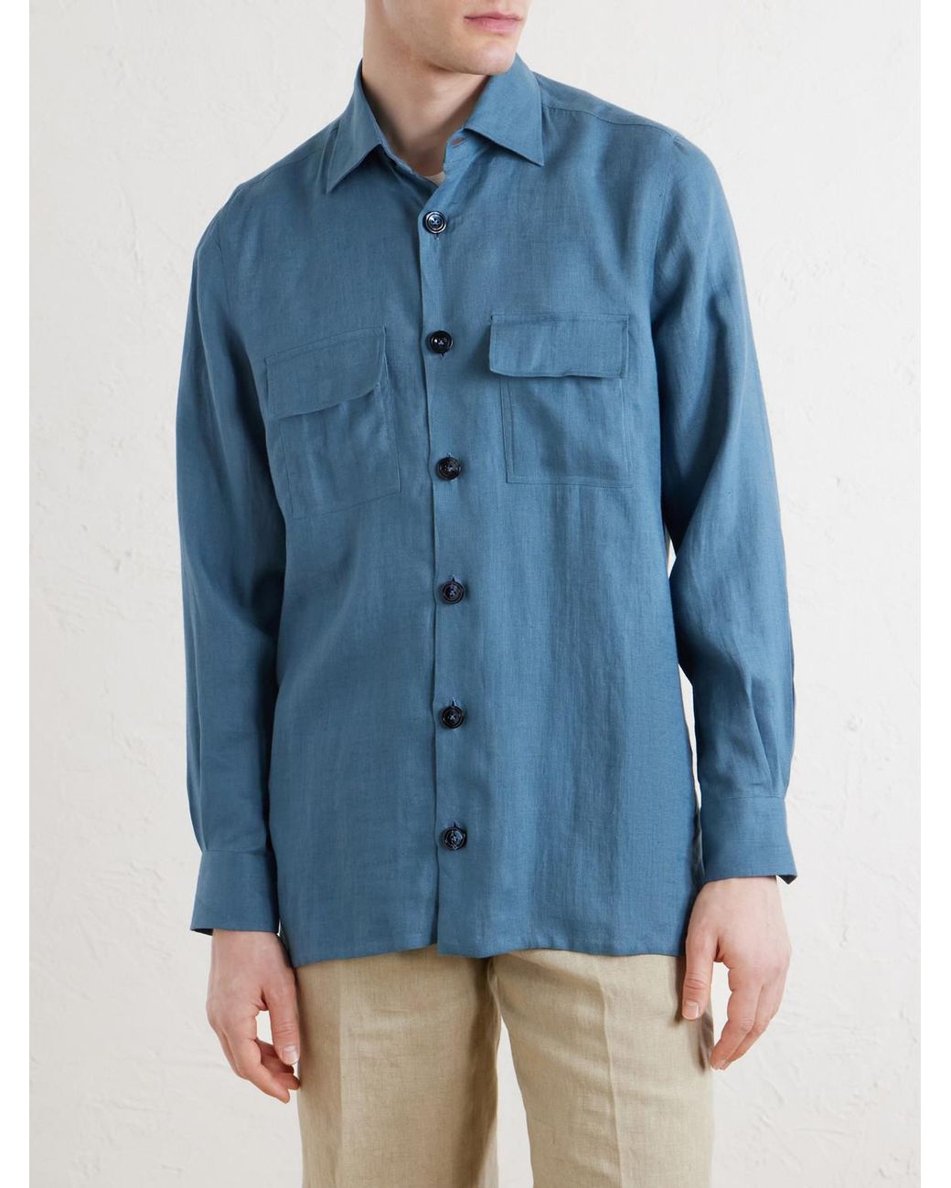 Kiton Blue Linen Shirt for men