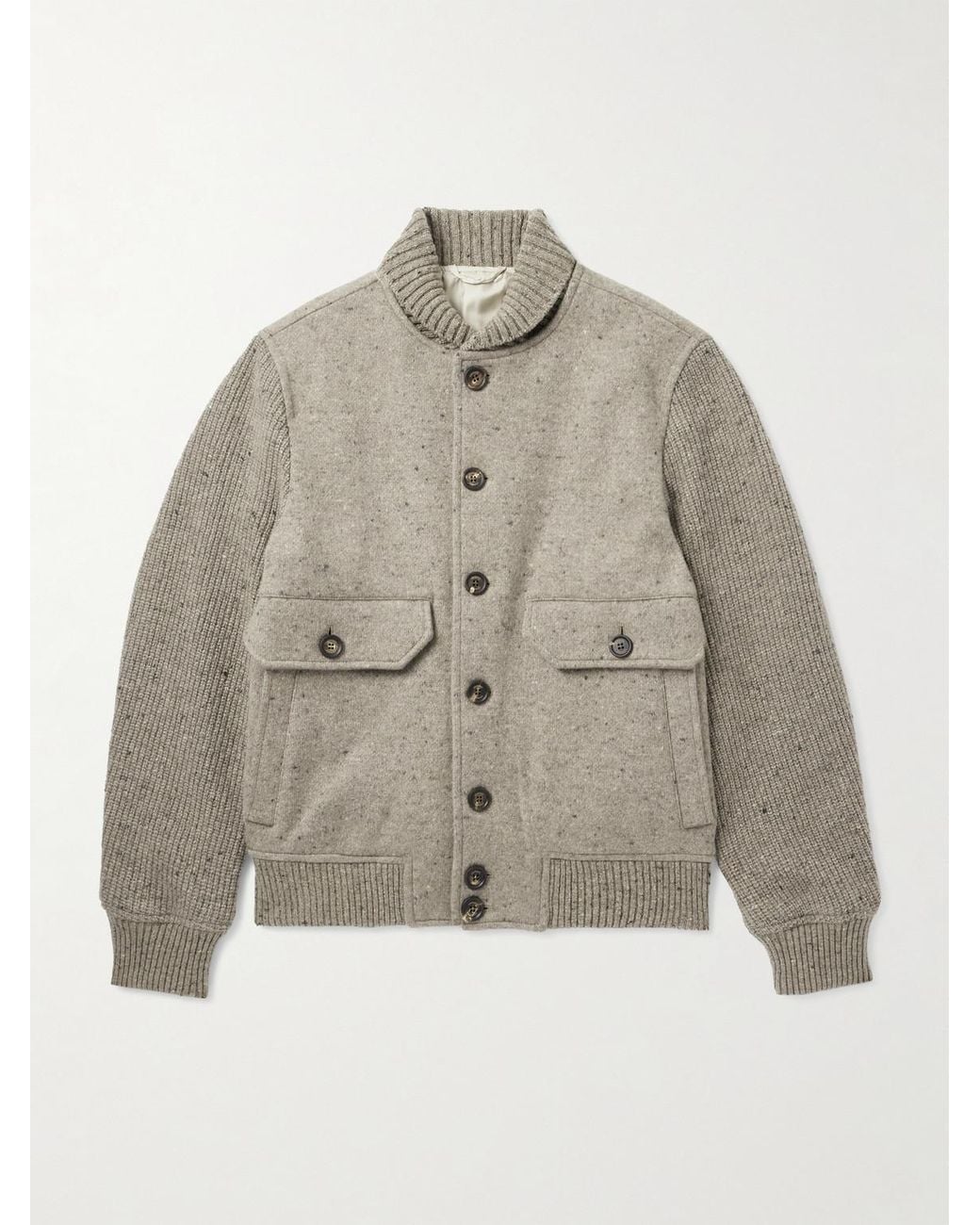 Eleventy Natural Shawl-collar Wool And Cashmere-blend Bomber Jacket for men