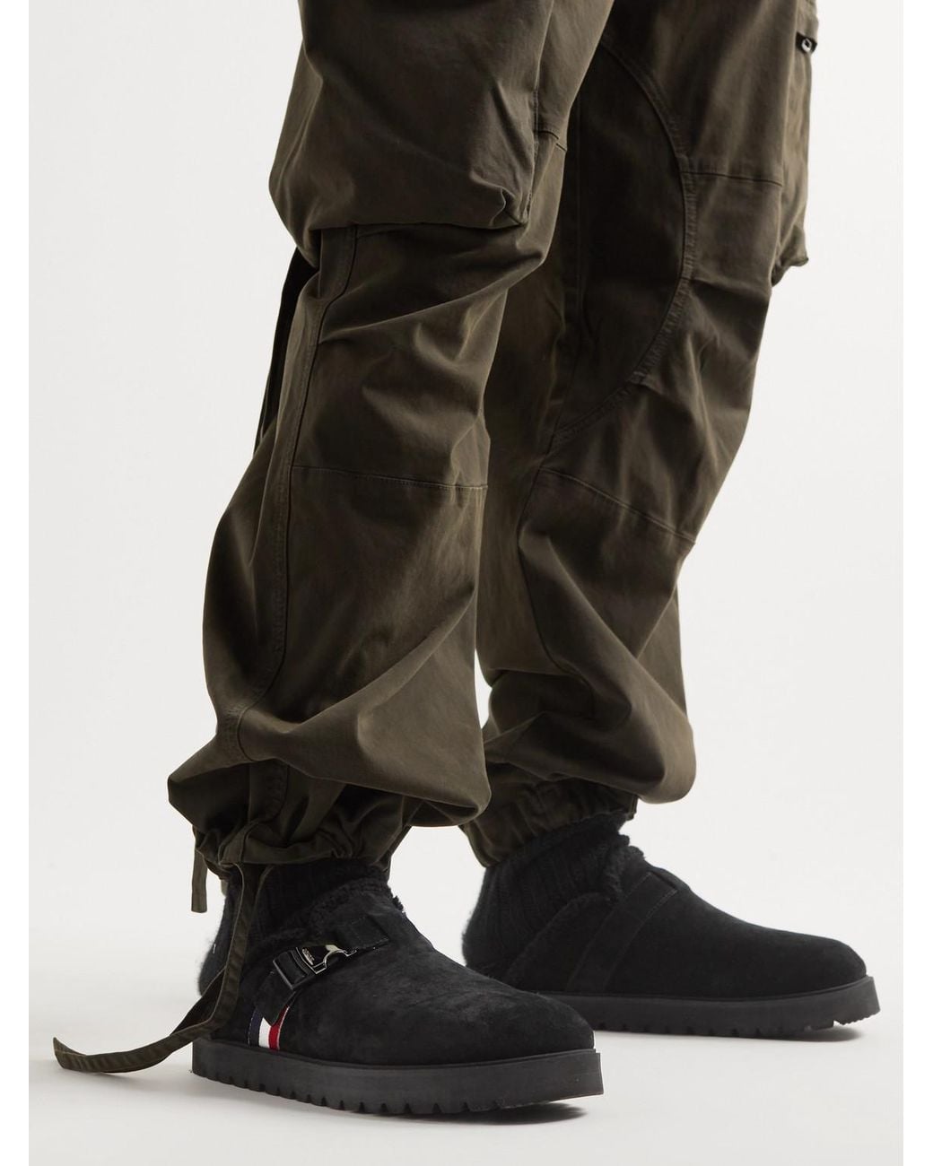 Moncler Black Fleece-Lined Suede Clogs for men
