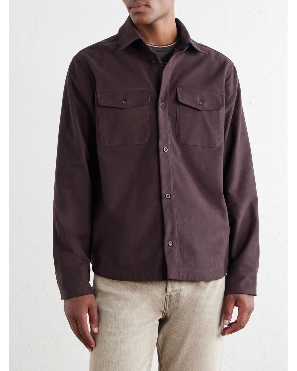Mr P. Purple Cotton-Blend Moleskin Shirt for men