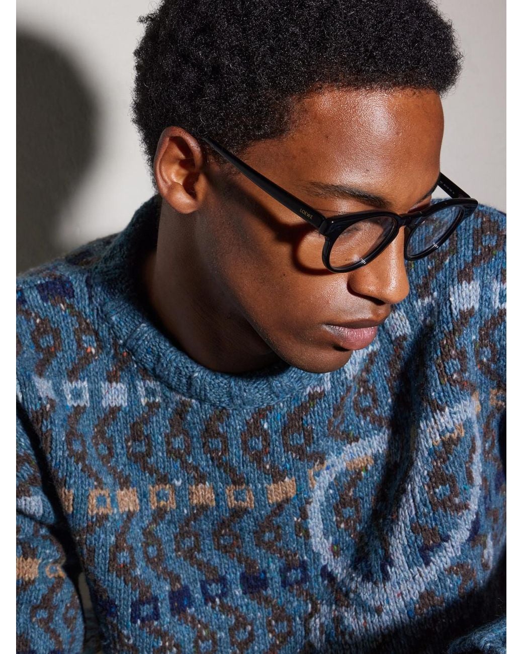 Loewe Black Slim Round Acetate Glasses for men