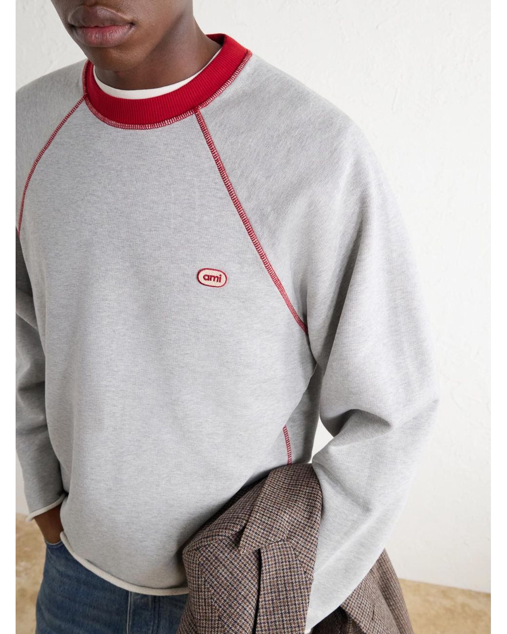 AMI White Logo-Appliquéd Cotton-Blend Jersey Sweatshirt for men
