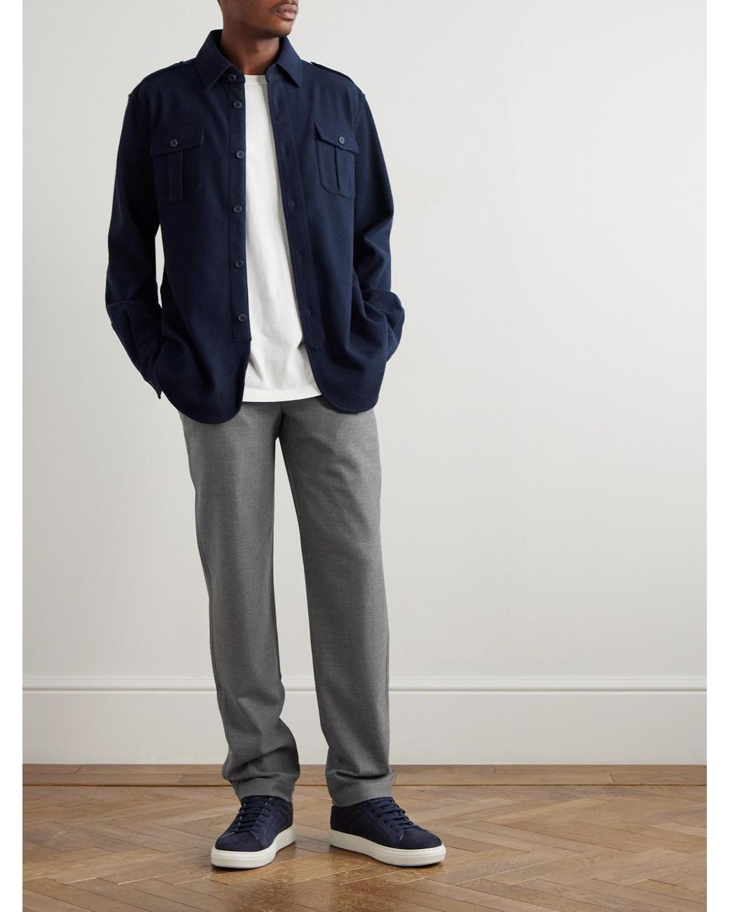 Sease Gray Mindset Straight-Leg Stretch Virgin Wool-Flannel Trousers for men