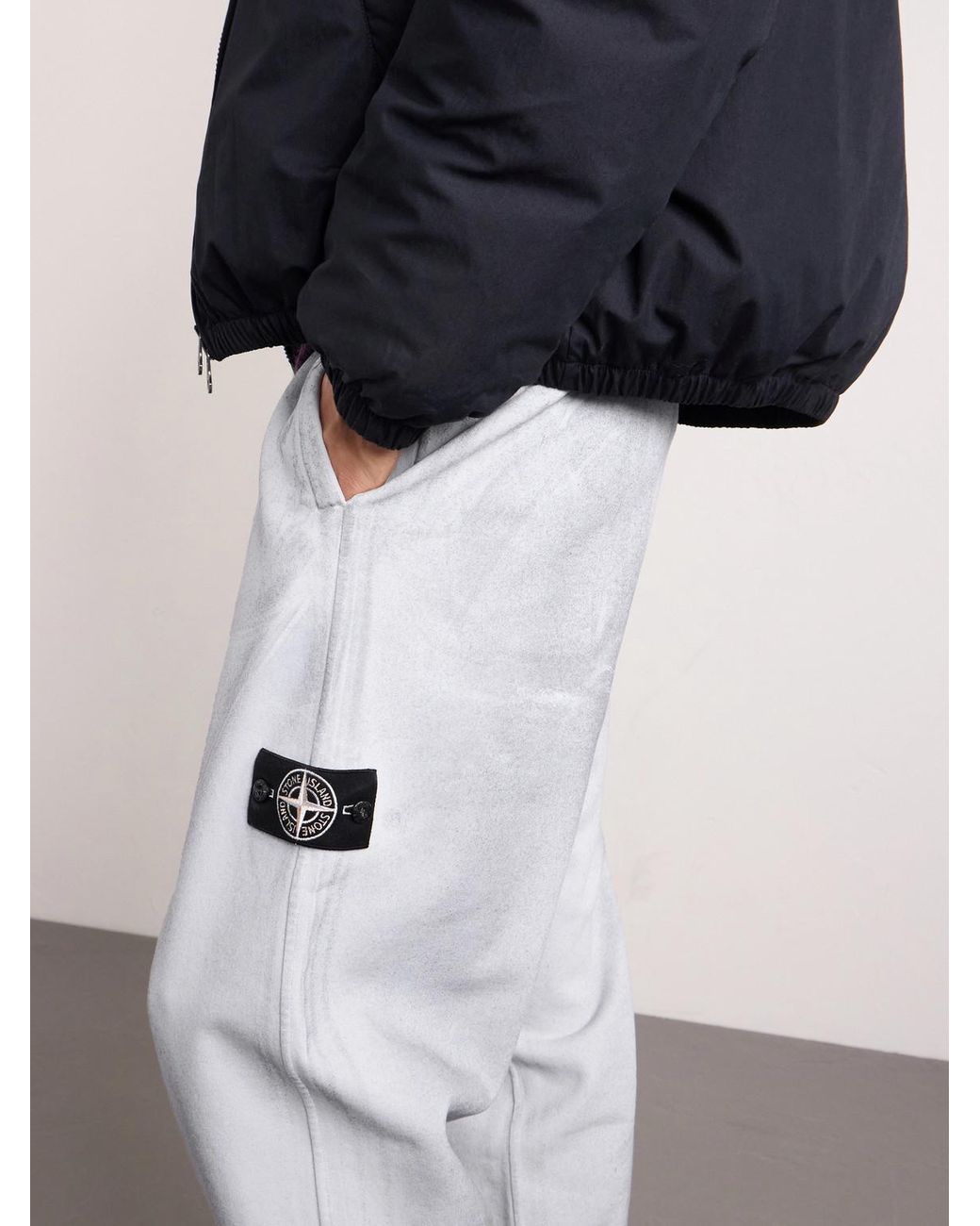 Stone Island White Tapered Reflective Organic Cotton Fleece Sweatpants for men