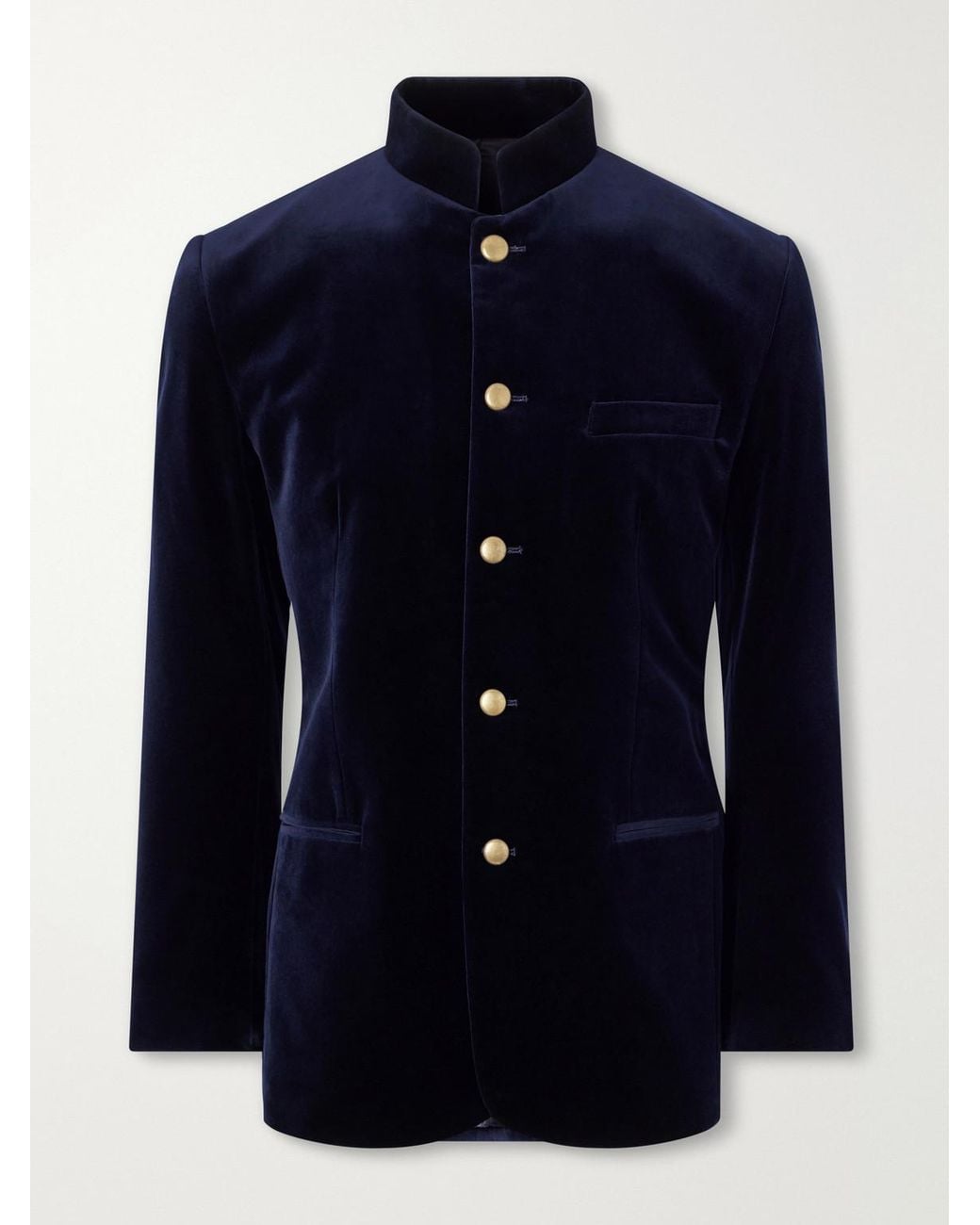 Favourbrook Blue Nehru Cotton-Velvet Blazer for men