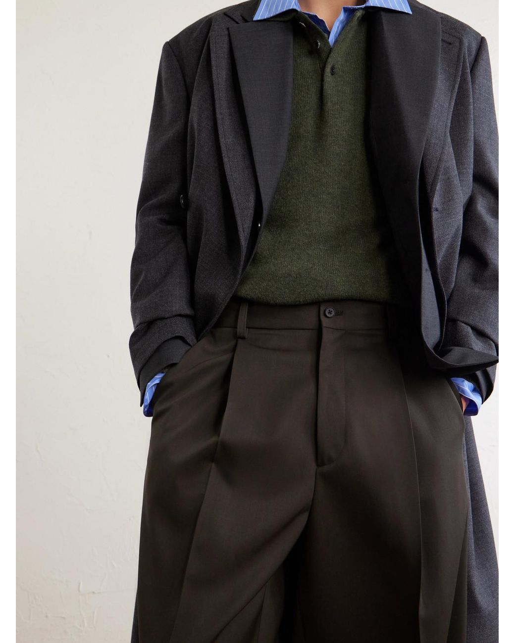 Ssstein Black Wide-Leg Wool Trousers for men