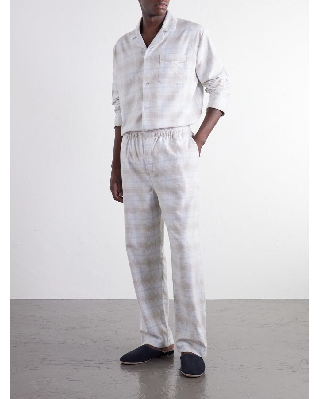 Derek Rose White Kelburn Checked Brushed Cotton-Flannel Pyjama Set for men