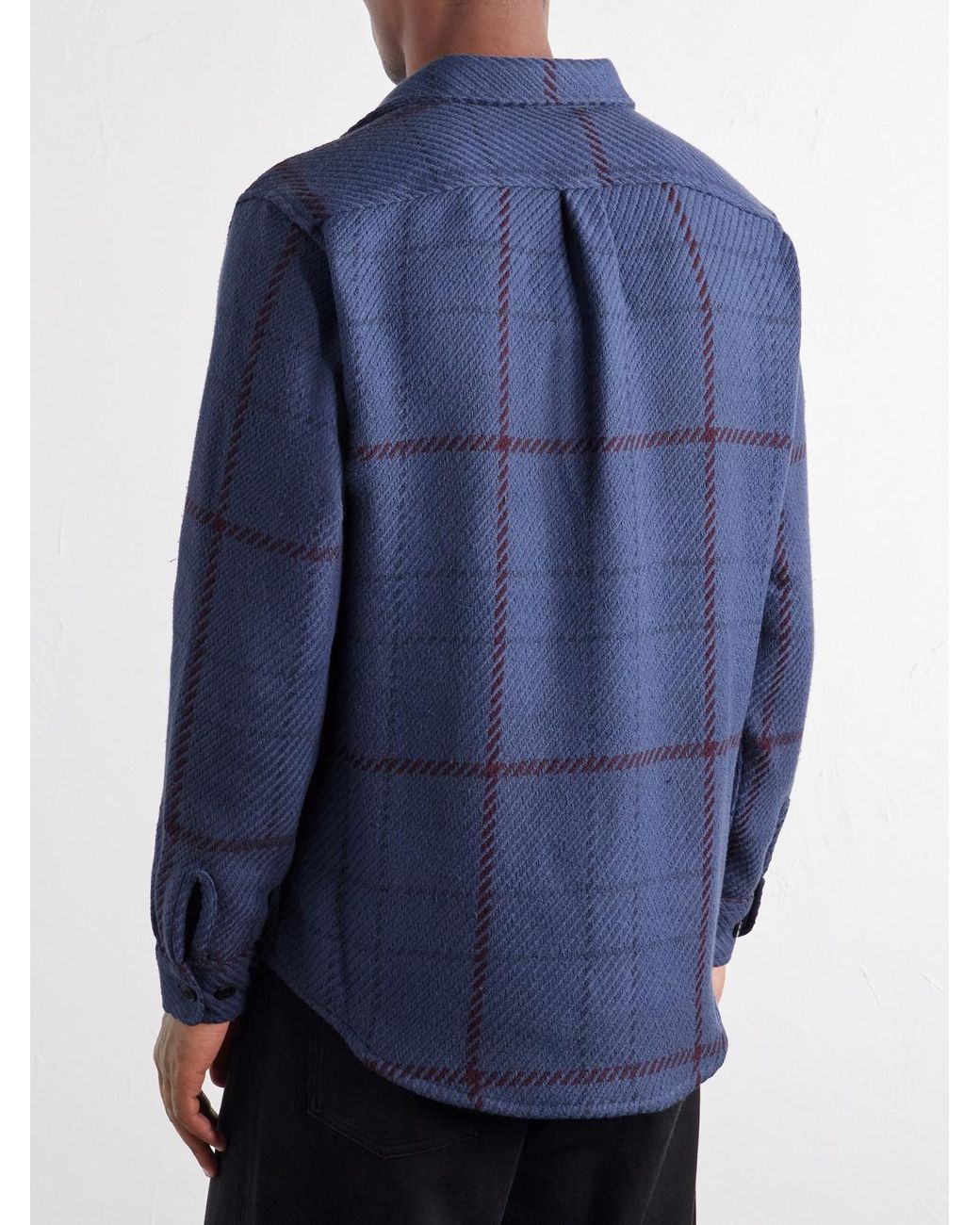 Portuguese Flannel Blue Upper Checked Cotton-woven Overshirt for men