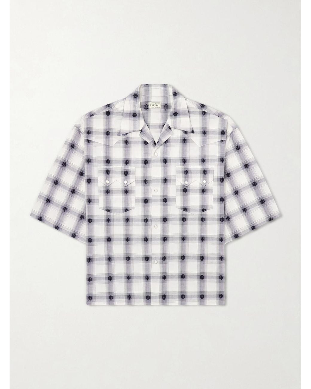 Kapital White Camp-Collar Checked Cotton Western Shirt for men