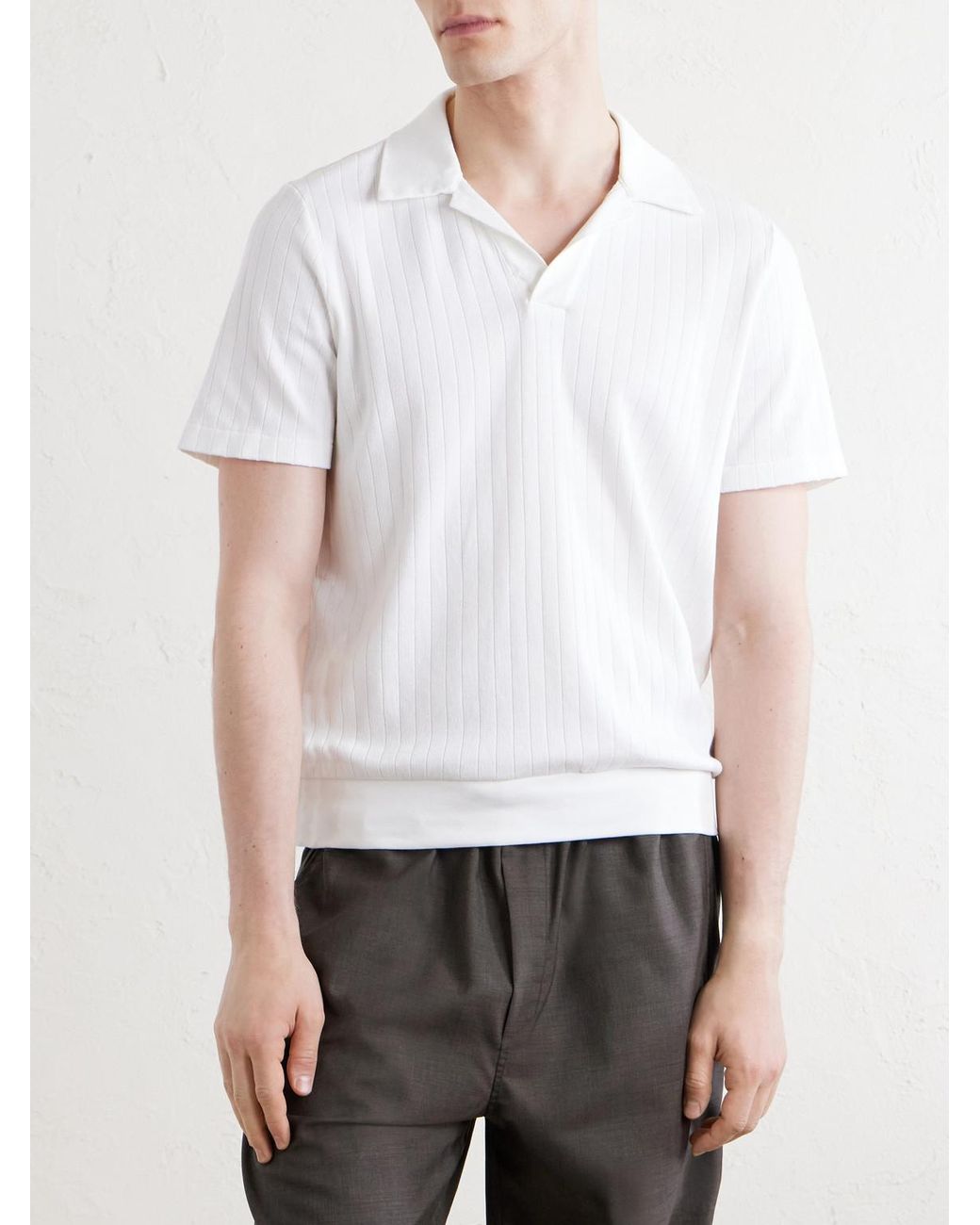 Oliver Spencer White Westcott Open-Collar Organic Cotton Polo Shirt for men