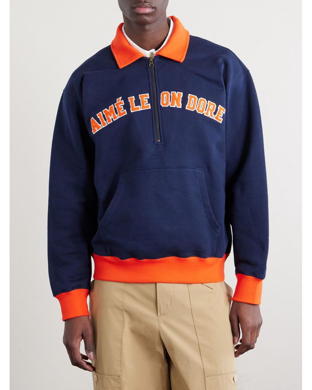 Aimé Leon Dore Blue Logo-Embroidered Cotton-Jersey Half-Zip Sweatshirt for men