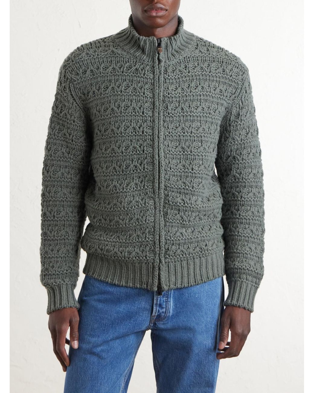 Canali Gray Alpaca-Blend Zip-Up Sweater for men