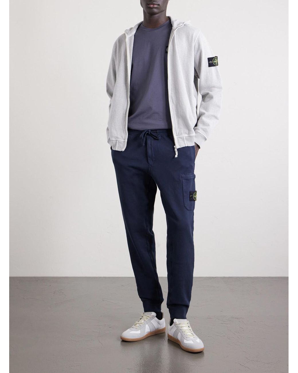 Stone Island Blue Tapered Organic Cotton-Jersey Sweatpants for men