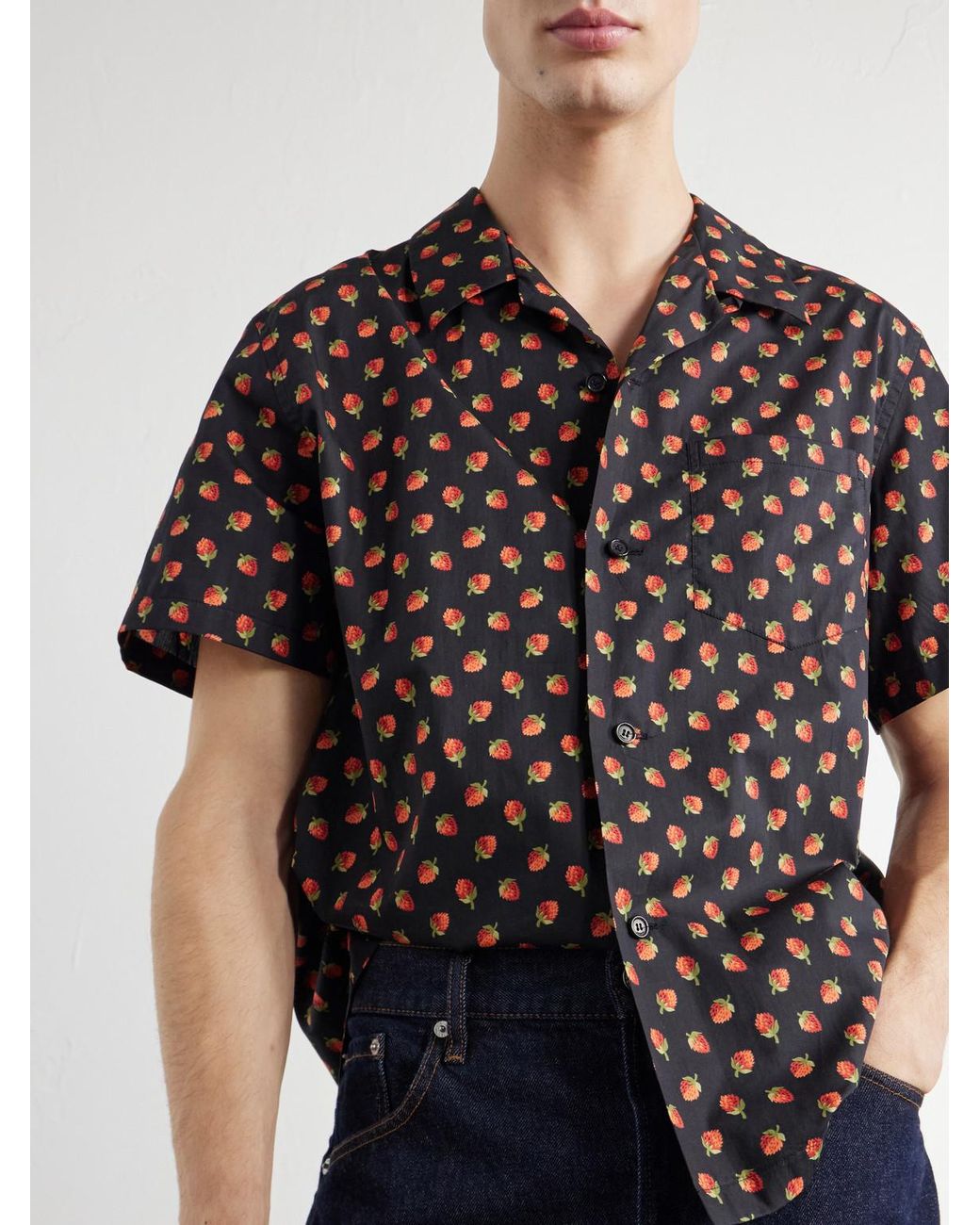 J.W. Anderson Black Camp-Collar Printed Cotton Shirt for men