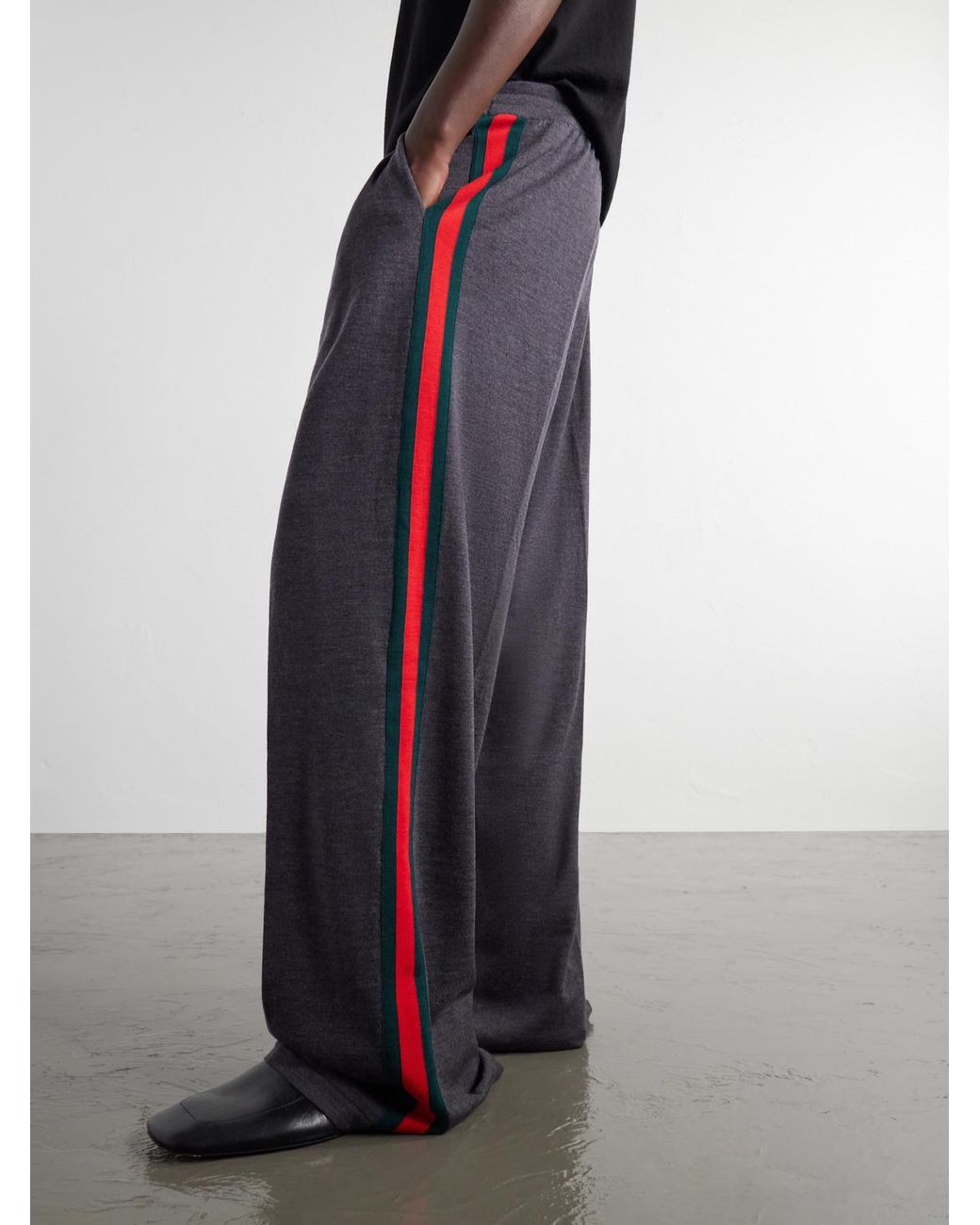 Gucci Blue Webbing-Trimmed Straight-Leg Wool Trousers for men