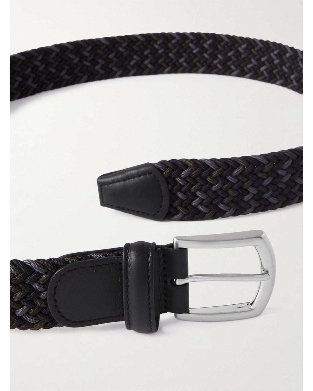 Andersons Black 3.5Cm Leather-Trimmed Woven Elastic Belt for men
