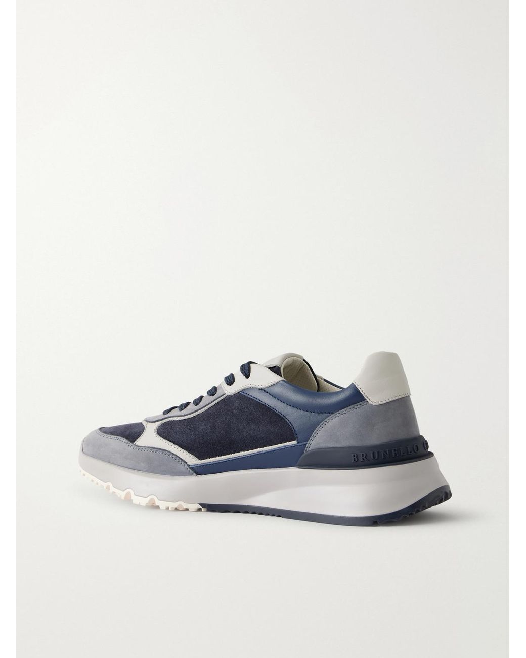 Brunello Cucinelli Blue Leather And Suede Sneakers for men