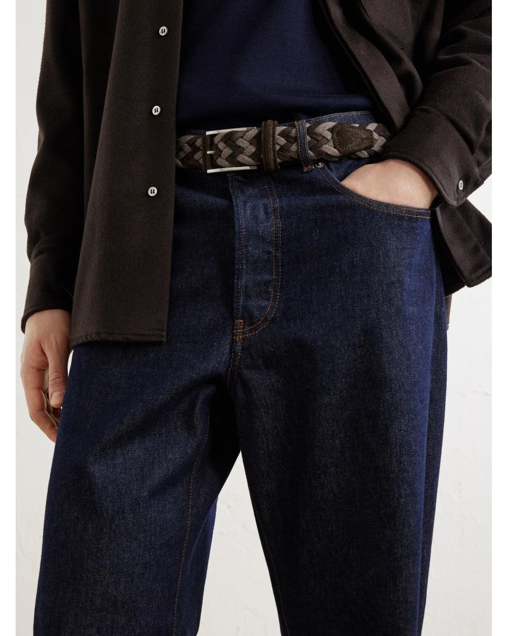 Andersons Brown 3.5 Cm Suede-Trimmed Woven Belt for men