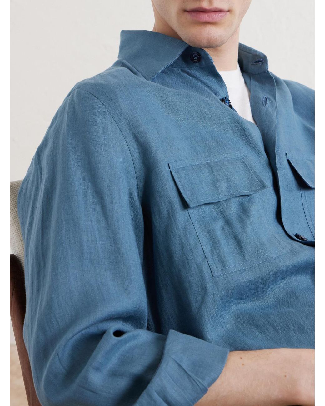 Kiton Blue Linen Shirt for men