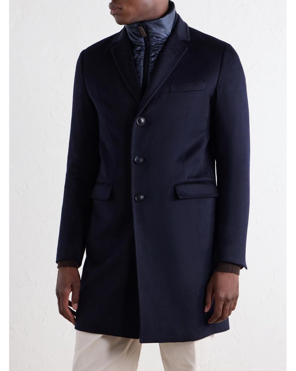 Herno Blue Detachable Shell-Lined Woven-Cashmere Coat for men