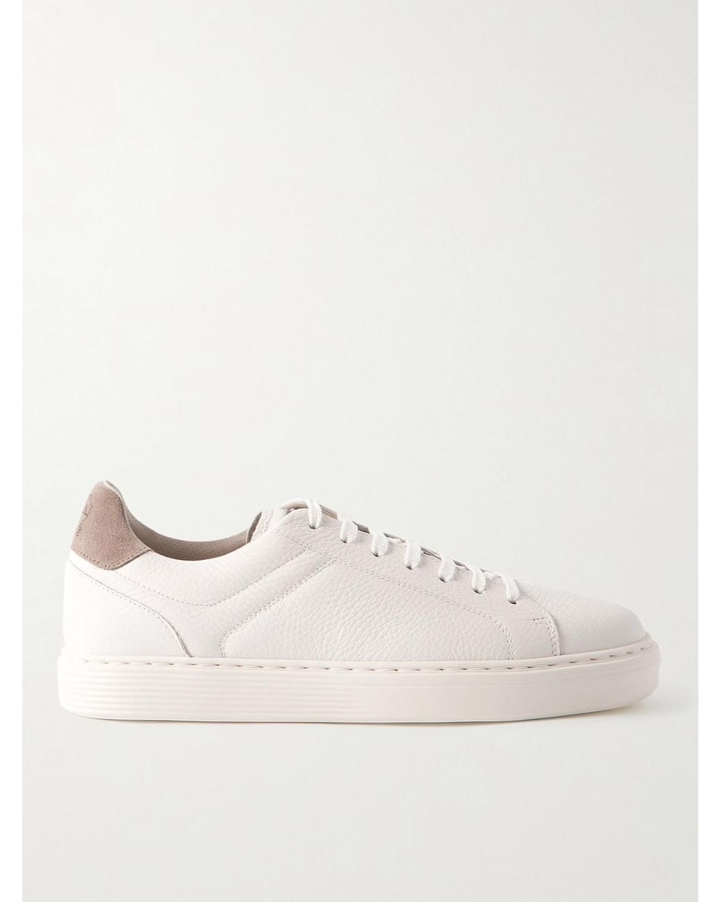 Brunello Cucinelli White Calfskin Trainers With Grain for men