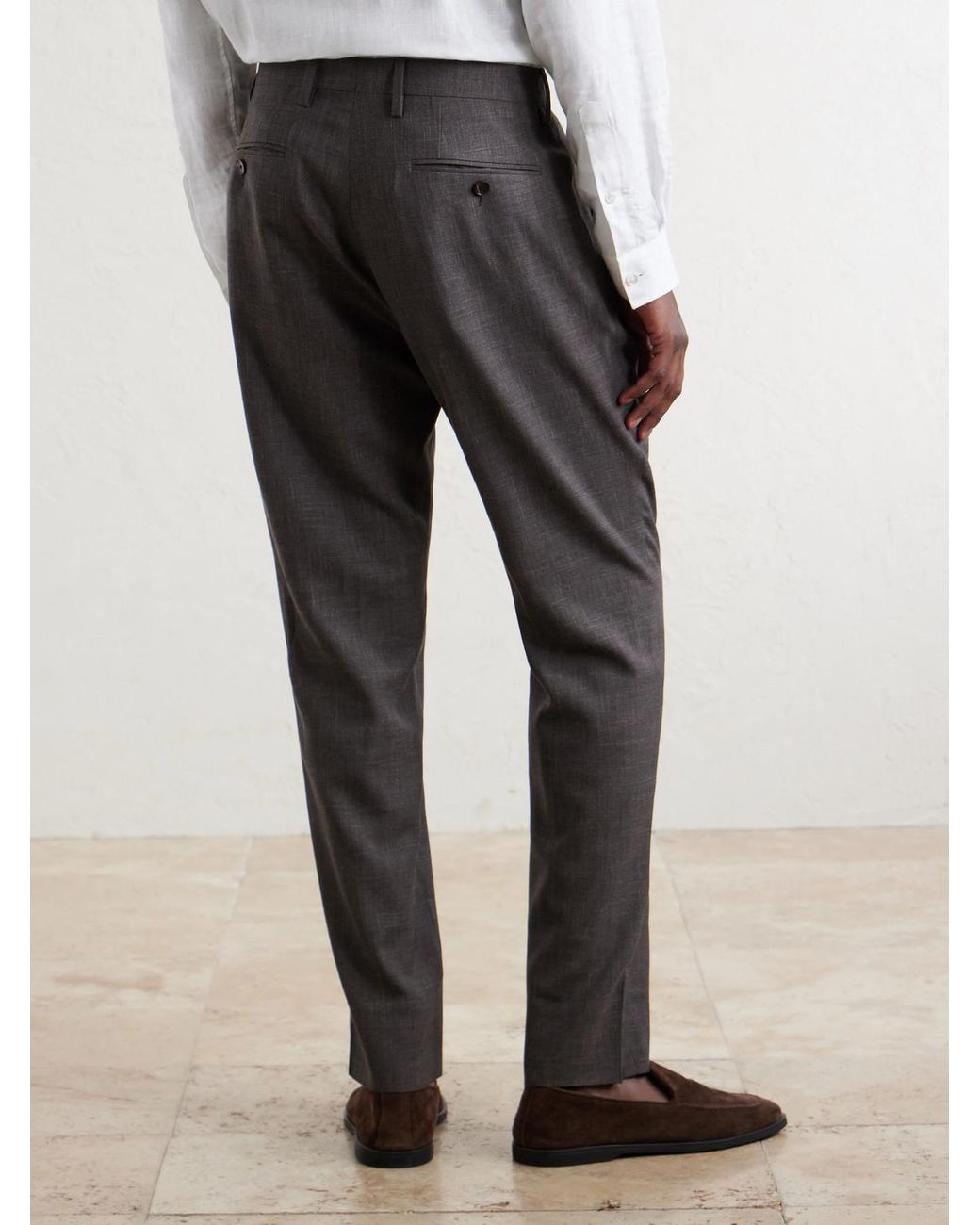 Mr P. Gray Straight-Leg Pleated Wool, Silk And Linen-Blend Suit Trousers for men