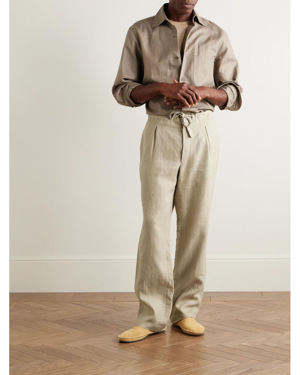 STÒFFA Natural Straight-Leg Linen-Twill Drawstring Trousers for men
