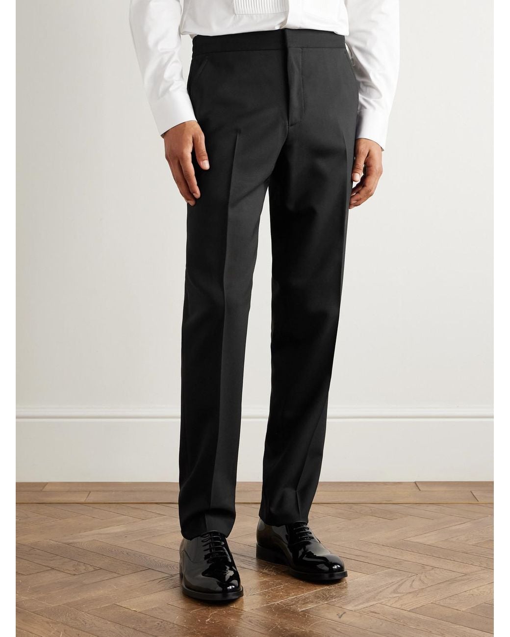 Mr P. Black Tapered Wool Tuxedo Trousers for men