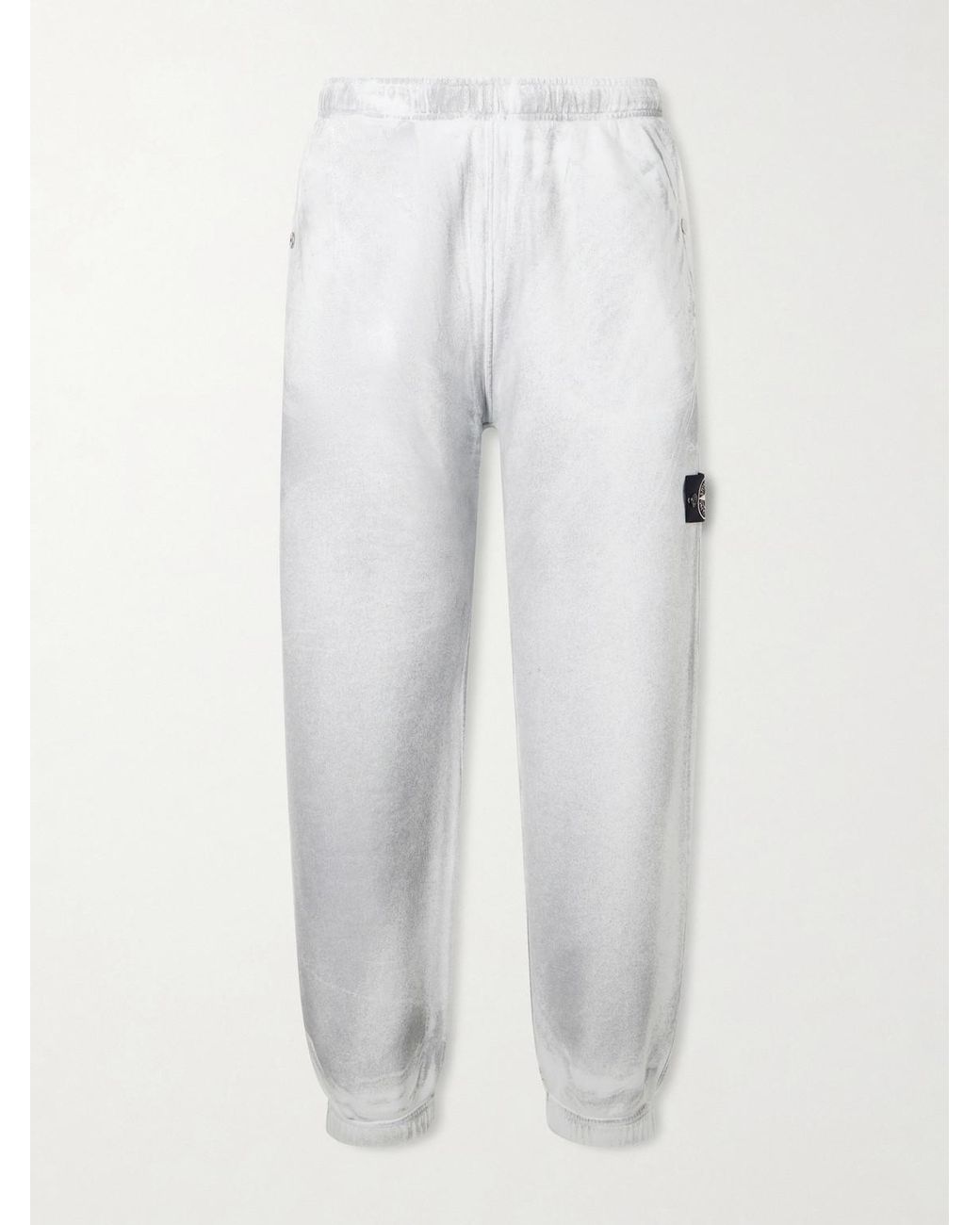 Stone Island White Tapered Reflective Organic Cotton Fleece Sweatpants for men