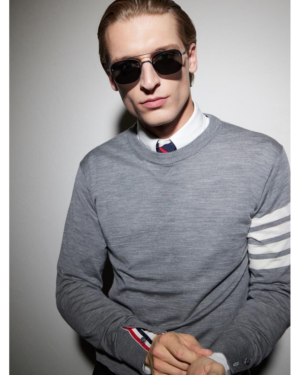Thom Browne Blue Aviator-Style-Pleated Titanium Sunglasses for men
