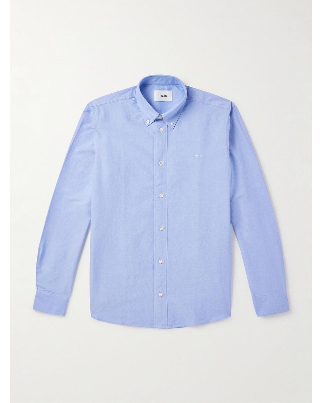 NN07 Blue Colby 5910 Button-Down Collar Logo-Embroidered Organic Cotton Shirt for men