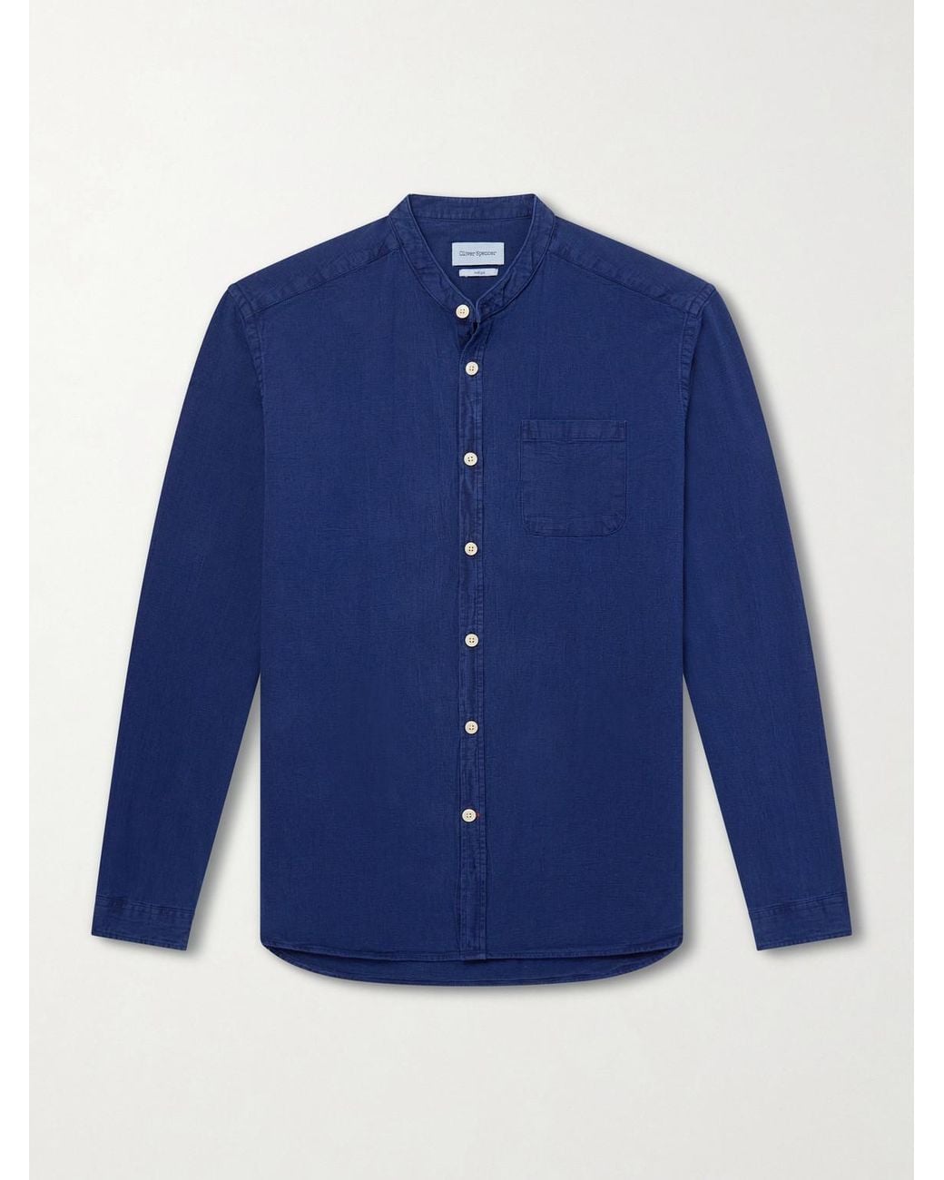 Oliver Spencer Blue Kildale Grandad-Collar Cotton Shirt for men