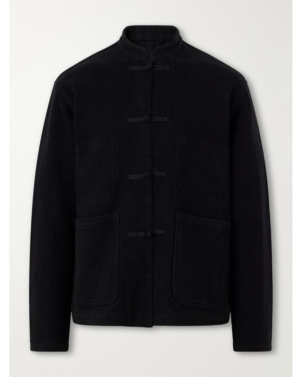 Blue Blue Japan Black Mandarin-Collar Cotton-Sashiko Jacket for men