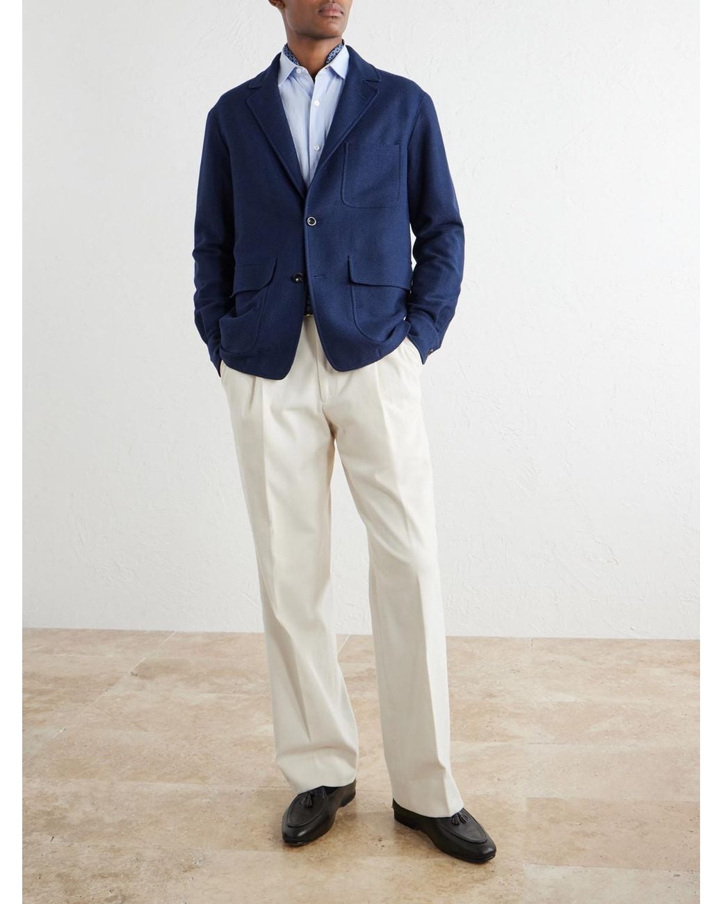 Ralph Lauren Blue Cotton-blend Waffle-knitted Blazer Jacket for men
