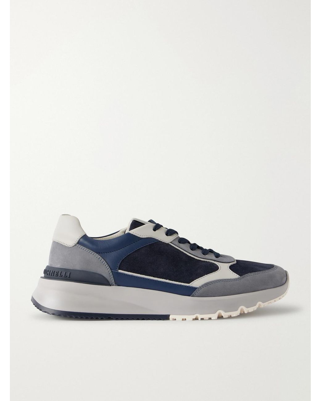 Brunello Cucinelli Blue Leather And Suede Sneakers for men