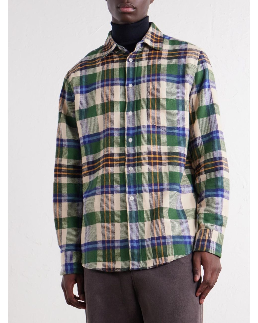 Portuguese Flannel Green Harbor Checked Cotton-Twill Shirt for men