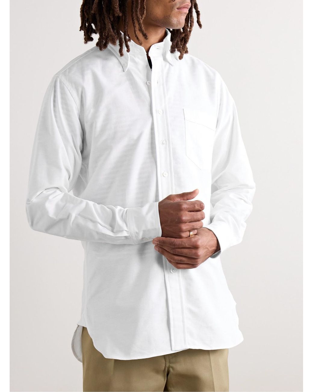Drake's White Slim-Fit Button-Down Collar Cotton Oxford Shirt for men