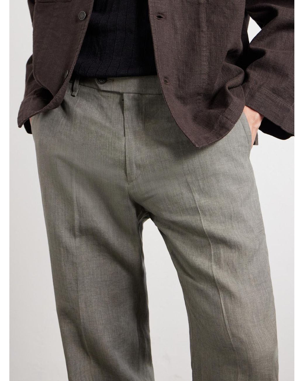 Rag & Bone Gray Evan Straight-Leg Pleated Linen Trousers for men