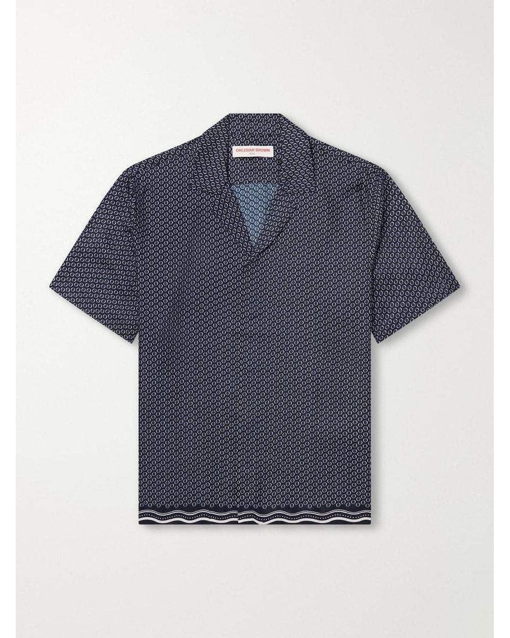 Orlebar Brown Blue Maitan Camp-Collar Printed Silk-Satin Shirt for men