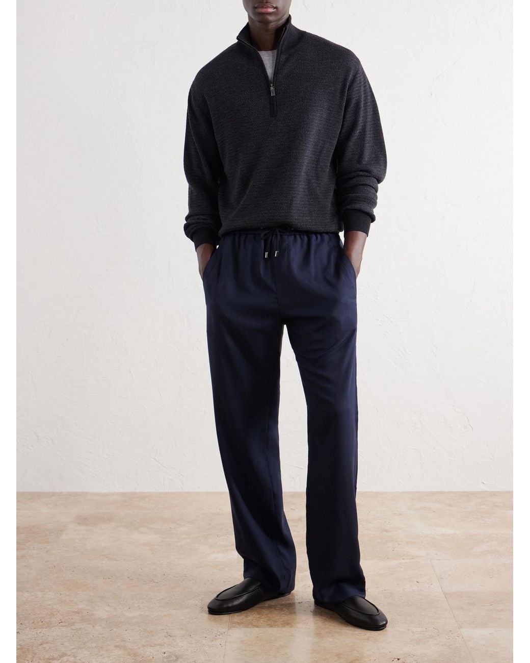 Frescobol Carioca Blue Heitor Merino Wool Half-Zip Sweater for men