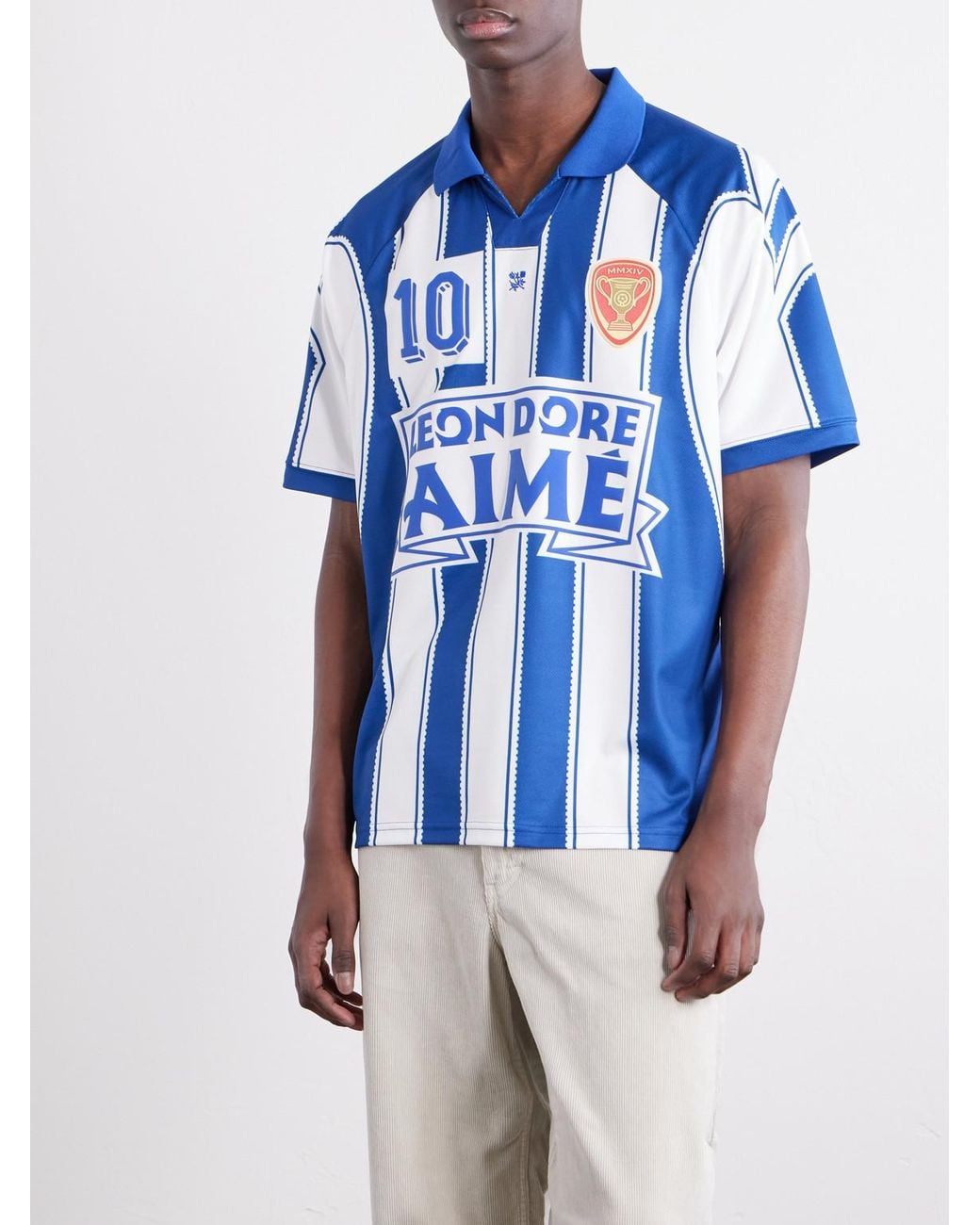 Aimé Leon Dore Blue Logo-Appliquéd Striped Jersey T-Shirt for men