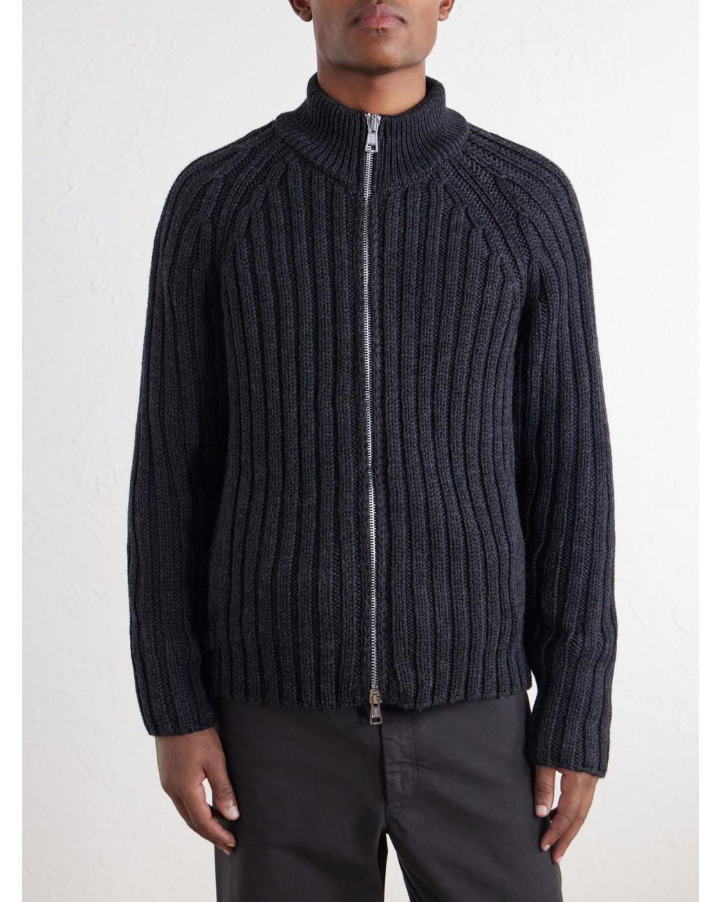 Our Legacy Blue Ultra Ribbed Merino Wool Zip-Up Sweater for men