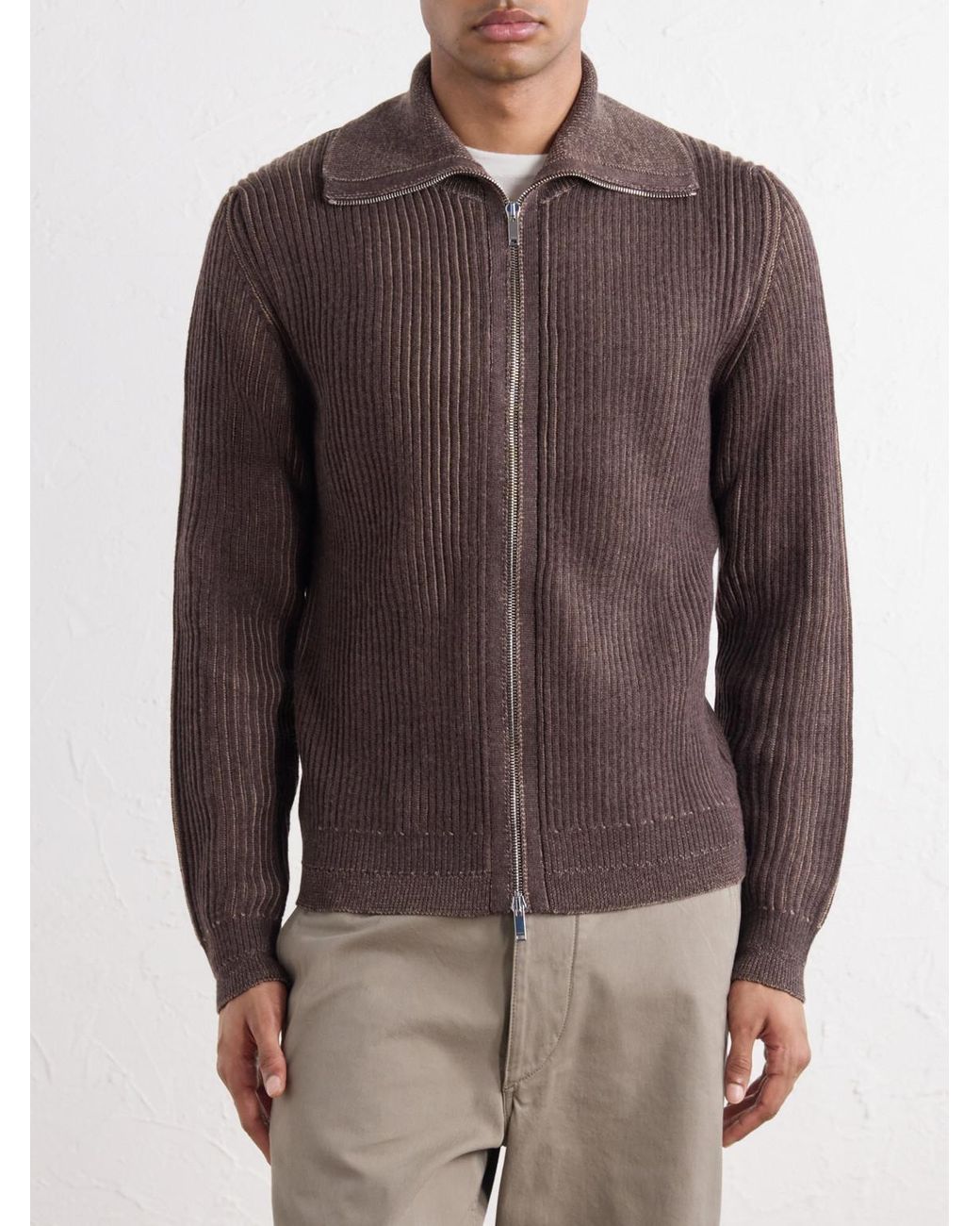 Slowear Brown Turtleneck Ribbed Virgin Wool Sweater for men