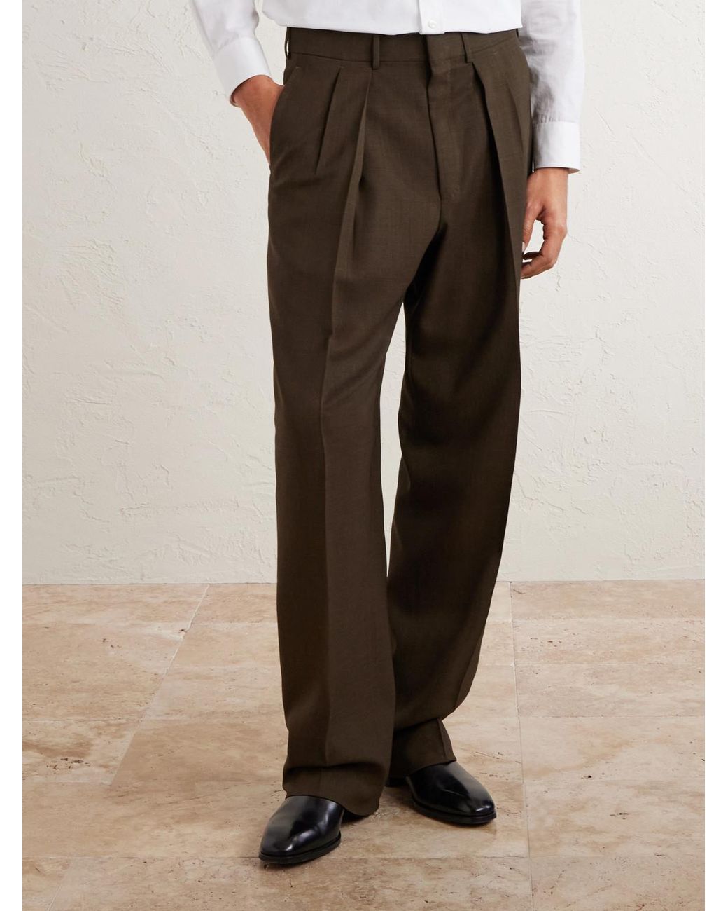 Tom Ford Brown Pleated Wool Wide-leg Trousers for men