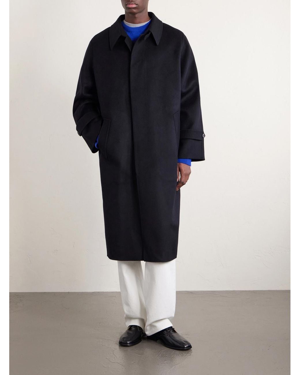 Auralee Blue Melton Wool Coat for men